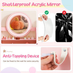 Gainoom Kids Pink Vanity Desk With Mirror And Lights Princess Pretend Play Dressing Table Set Children Makeup Table Set - thumbnail 9