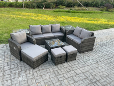 Fimous Rattan Garden Furniture 9 Piece Patio Set With Table Sofa Square Coffee Table Reclining Chair Side 3 Seater Sofa - image 1