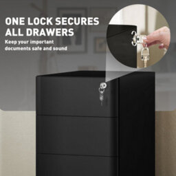 Vinsetto Steel Filing Cabinet With Lock And Wheels For Home Office, Black - thumbnail 6