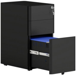 Vinsetto Steel Filing Cabinet With Lock And Wheels For Home Office, Black - thumbnail 2