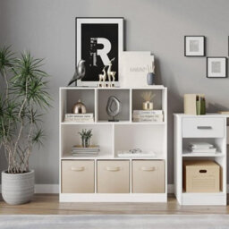 Urbn-Living Urbnliving Asymmetrical 8 Cube White Bookcase Storage Unit With 3 Fabric Drawer Inserts- Cream - thumbnail 2