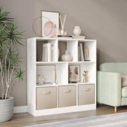 Urbn-Living Urbnliving Asymmetrical 8 Cube White Bookcase Storage Unit With 3 Fabric Drawer Inserts- Cream - thumbnail 4
