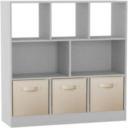 Urbn-Living Urbnliving Asymmetrical 8 Cube White Bookcase Storage Unit With 3 Fabric Drawer Inserts- Cream