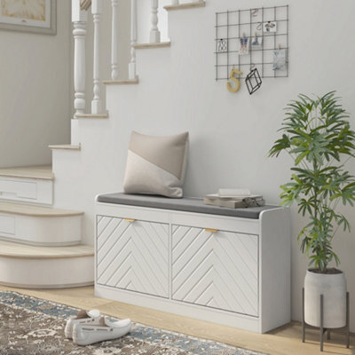 Homcom Shoe Bench With 2 Flip Drawers, Cushion, 8 Pairs For Entryway White - image 1