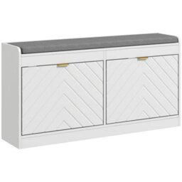 Homcom Shoe Bench With 2 Flip Drawers, Cushion, 8 Pairs For Entryway White - thumbnail 2
