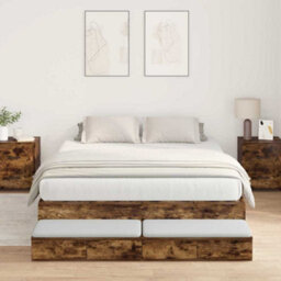 Berkfield Modern Storage Bed Frame Smoked Oak 150X200 Cm - thumbnail 2