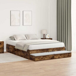 Berkfield Modern Storage Bed Frame Smoked Oak 150X200 Cm - thumbnail 4