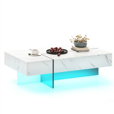 Rectangular Accent Coffee Table With Light 3 Drawers High Gloss White - image 1