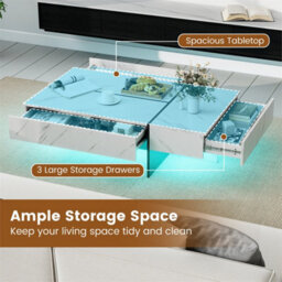 Rectangular Accent Coffee Table With Light 3 Drawers High Gloss White - thumbnail 4