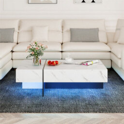 Rectangular Accent Coffee Table With Light 3 Drawers High Gloss White - thumbnail 5