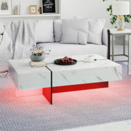 Rectangular Accent Coffee Table With Light 3 Drawers High Gloss White - thumbnail 6