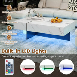 Rectangular Accent Coffee Table With Light 3 Drawers High Gloss White - thumbnail 3