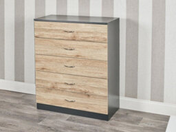 Urbn-Living Urbnliving Height 90.5Cm 5 Drawer Wooden Bedroom Chest Cabinet Modern Black Carcass And Oak Drawers Wide Storage Cupboard Closet