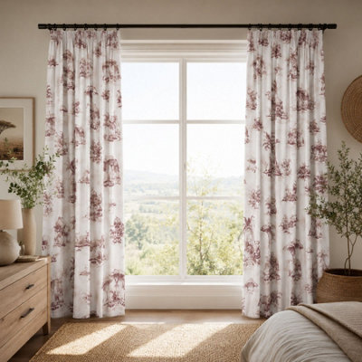 "Smart Living Safari Toile Curtains Pair With Tie Backs - African Wildlife Print- Beige - 66""x72""" - image 1