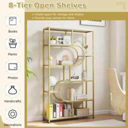 Gainoom 8-Tier Bookshelf Industrial Etagere Bookcase Freestanding Tall Display Shelf With U-Shaped Design - thumbnail 7