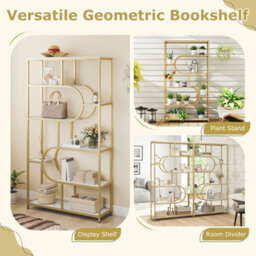 Gainoom 8-Tier Bookshelf Industrial Etagere Bookcase Freestanding Tall Display Shelf With U-Shaped Design - thumbnail 9