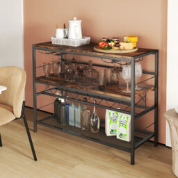 Costway Freestanding Wine Rack Industrial Wine Bar Table W/ 4 Glass Holders - thumbnail 3