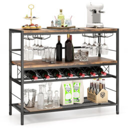 Costway Freestanding Wine Rack Industrial Wine Bar Table W/ 4 Glass Holders - thumbnail 1