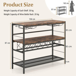 Costway Freestanding Wine Rack Industrial Wine Bar Table W/ 4 Glass Holders - thumbnail 2