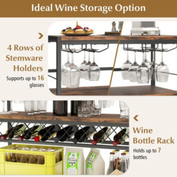 Costway Freestanding Wine Rack Industrial Wine Bar Table W/ 4 Glass Holders - thumbnail 6