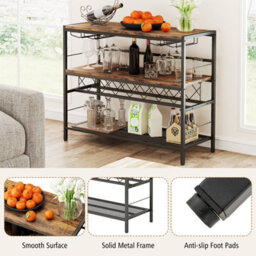Costway Freestanding Wine Rack Industrial Wine Bar Table W/ 4 Glass Holders - thumbnail 9