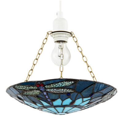 Happy Homewares Midnight And Sky Blue Dragonfly Tiffany Glass Easy Fit Pendant Shade - image 1
