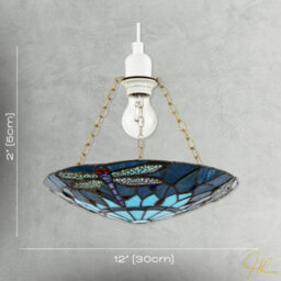 Happy Homewares Midnight And Sky Blue Dragonfly Tiffany Glass Easy Fit Pendant Shade - thumbnail 7
