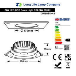 Long Life Lamps Company 24W Recessed Commercial Cob Led Downlight 6000K Cdl24W - thumbnail 2