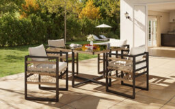 Btm 4-Seater Handwoven Garden Set, Iron Frame, 4 Beige Cushions, Glass Table, Weatherproof - thumbnail 6