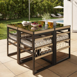 Btm 4-Seater Handwoven Garden Set, Iron Frame, 4 Beige Cushions, Glass Table, Weatherproof - thumbnail 5