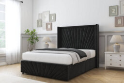 "Comfort Sunrise Black Plush Divan Bed Set No Drawers - 54"" Wingback & 12"" Footboard 2'6 Small Single" - thumbnail 2