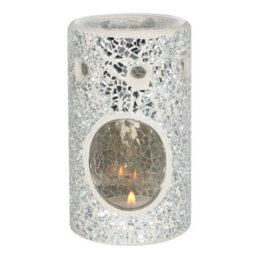 Silver Pillar Crackle Glass Oil Burner (Height) 14.5 Cm - thumbnail 2