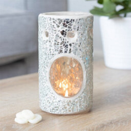 Silver Pillar Crackle Glass Oil Burner (Height) 14.5 Cm - thumbnail 4