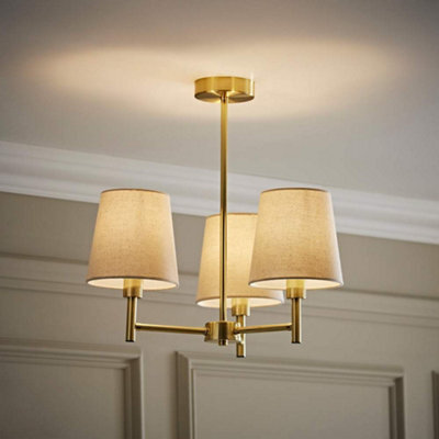 Valuelights Kincaid 3 Arm Brushed Gold Chandelier Ceiling Light With Tapered Shades - image 1