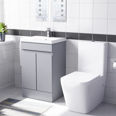 Nes Home Matte Grey 500mm Freestanding Basin Vanity Unit & Close Coupled Toilet - image 1
