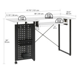 Sewing Online Sewing Table With Fold-Out Storage Panel, White/black Legs - thumbnail 5