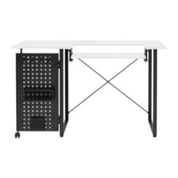 Sewing Online Sewing Table With Fold-Out Storage Panel, White/black Legs - thumbnail 1