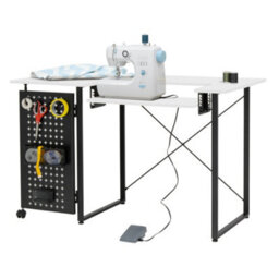 Sewing Online Sewing Table With Fold-Out Storage Panel, White/black Legs - thumbnail 2