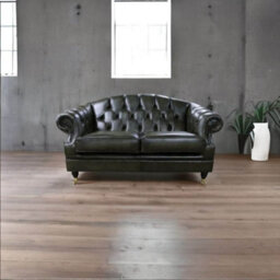 Chesterfield Handmade 2 Seater Sofa Settee Antique Olive Green Leather In Victoria Style - thumbnail 5