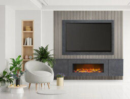 Acantha Orion Xo Electric Floating Media Wall Suite In Slate Effect With Tv Board & Grey Oak Wall Panels - thumbnail 1