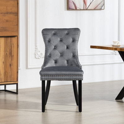Ceres Velvet Fabric Dining Chairs - Set Of 2 - Grey - image 1