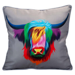 Scatter Cushion Highland Cow Print Design Piping Edge Soft 45Cm X 45Cm Multi X 1 - thumbnail 1