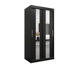 Arte Stylish Black Pole Sliding Door Wardrobe W1000mm H2000mm D620mm - Mirrored Storage With Silver Handles - thumbnail 1