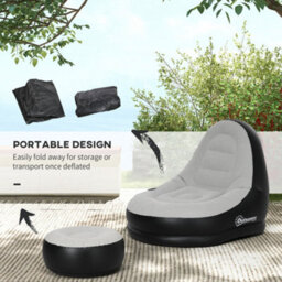 Outsunny Inflatable Chair And Footstool For Gaming, Reading, Watching, Grey - thumbnail 6