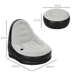 Outsunny Inflatable Chair And Footstool For Gaming, Reading, Watching, Grey - thumbnail 3