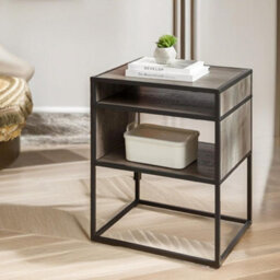 Pirlo Plush Industrial Square Side Table With Open Storage Grey Walnut - thumbnail 3
