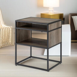 Pirlo Plush Industrial Square Side Table With Open Storage Grey Walnut - thumbnail 5