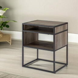 Pirlo Plush Industrial Square Side Table With Open Storage Grey Walnut - thumbnail 6