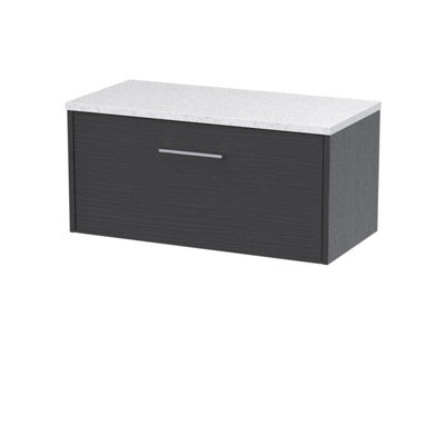 Nuie Hudson Reed Juno Wall Hung 1-Drawer Vanity Unit & White Worktop, Sleek Countertop Basin Unit In Graphite Grey Woodgrain, 800mm - image 1