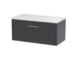 Nuie Hudson Reed Juno Wall Hung 1-Drawer Vanity Unit & White Worktop, Sleek Countertop Basin Unit In Graphite Grey Woodgrain, 800mm - thumbnail 1